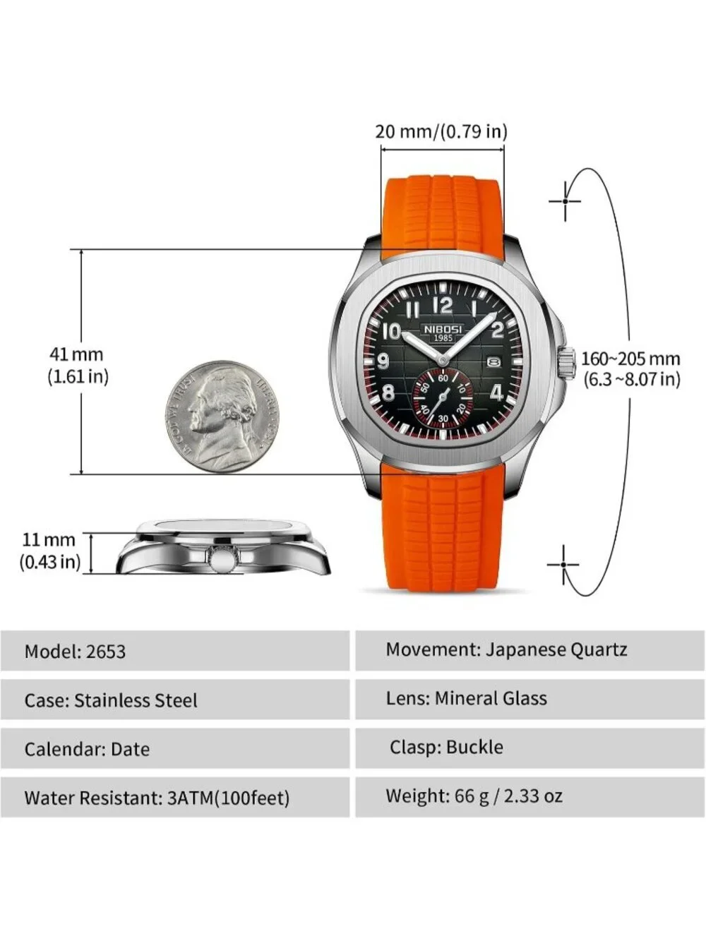 Men's Orange Silicone Strap Waterproof Fashion Casual Quartz Classic Wrist Watch